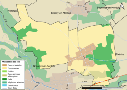 Carte des infrastructures et de l'occupation des sols en 2018 (CLC) de la commune.