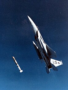 A USAF F-15 Eagle launching an ASM-135 ASAT anti-satellite missile. ASAT missile launch.jpg