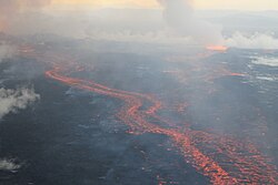 The Holuhraun lava field, on 4 September 2014, during the 2014 eruption