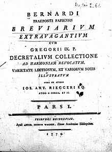 Breviarium extravagantium by Bernardus Papiensis, the first of the five collections called Compilationes Antiquae. Bernardus Papiensis - Breviarium extravagantium, 1779 - BEIC 13873566.jpg