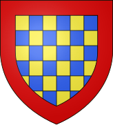 Blason avec un damier jaune et bleu entouré de rouge