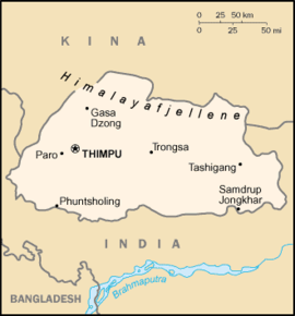 Kart over Kongeriket Bhutan