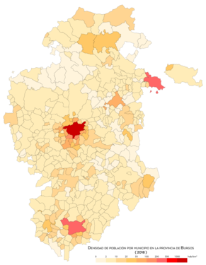 Densidad de población por municipio en 2018.