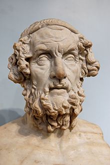 Bust of Homer, author of the Iliad and the Odyssey, two epic poems which are the central works of ancient Greek literature Bust Homer BM 1825.jpg