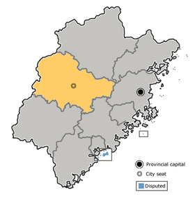 Sanming is highlighted on this map