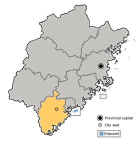 Zhangzhou is highlighted on this map