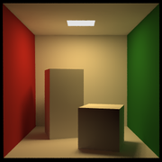 The Cornell box (1985) tests lighting and rendering.