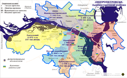 Map of the urban districts of Dnipropetrovsk.