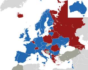 Um mapa colorido dos países da Europa