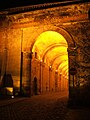 A door to the wine cellar at the end of the tunnel