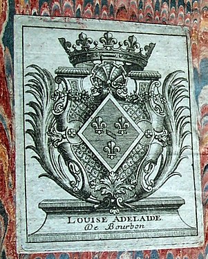 Ex-libris gravé de Louise-Adélaïde de Bourbon (1696-1750), reprenant ses armoiries