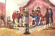 Meister-Erhebung eines Gesellen. Stich, Ende 18. Jahrhundert