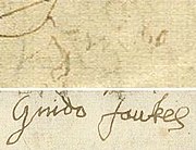 Guy Fawkes' signature immediately after torture (only 'Guido') and eight days later.