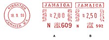 Jamaican meter stamps displaying the Queen Elizabeth II's royal cypher, 1996 Jamaica stamp type 12.jpg