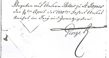Final paragraph of a handwritten document dated 3/14 April 1750, date given according Julian/Gregorian calendars