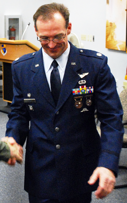 Badges earned by an Air Force officer from the 308th Rescue Squadron (2008) LtCol Coy Speer.png