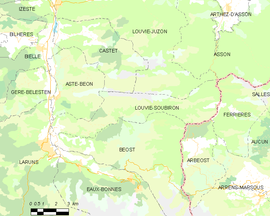 Mapa obce Louvie-Soubiron
