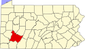 Harta statului Pennsylvania indicând comitatul Westmoreland