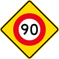 (W10-3) 90 km/h speed limit ahead