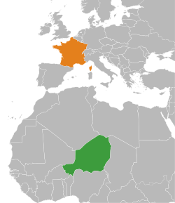 Карта с указанием местоположения Нигера и Франции
