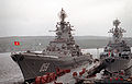 Marshal Ustinov (right) alongside the Kirov-class battlecruiser Kirov