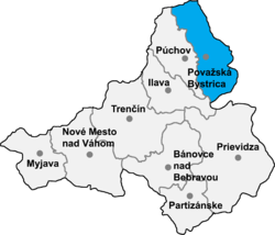 Location of Považska Bistricas apriņķis