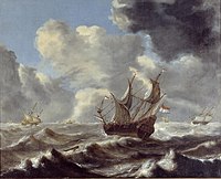 Zeilschepen op een woelige zee, 1635-1659