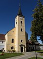 Pfarrkirche Hirschbach in der Gemeinde Hirschbach (Niederösterreich), einst Schlosskapelle von Schloss Hirschbach als Besitz derer von Strein (Streun) (1470 bis 1612)