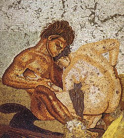 Satyr and nymph, mythological symbols of sexuality on a mosaic from a bedroom in Pompeii. Pompeii - Casa del Fauno - Satyr and Nymph - MAN.jpg