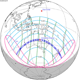 Carte de l'éclipse générale.