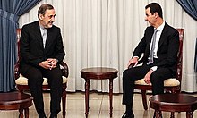 Bashar al-Assad meets with Iran's representative on Syrian affairs, Ali Akbar Velayati, 6 May 2016 Syrian President Bashar al-Assad meets Iran's special representative on Syrian affairs Ali Akbar Velayati.jpg