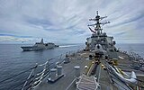 USS Russell (DDG-59) with INS Sumitra during a passex exercise