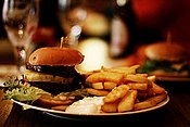 Vegan burger and chips (3883204113).jpg