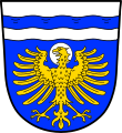 Gemeinde Großmehring Unter silbernem Wellenschildhaupt, darin ein blauer Wellenbalken, in Blau ein silbern nimbierter goldener Adler.