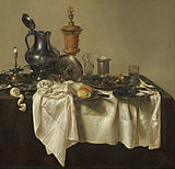 Willem Claesz. Heda, Stillleben mit Pastete, Zinngeschirr und goldenem Deckelpokal, 1635, National Gallery of Art, Washington