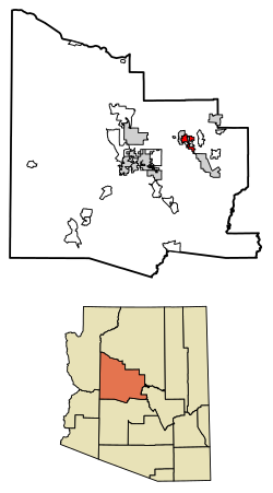 Location of Cottonwood in Yavapai County, Arizona.