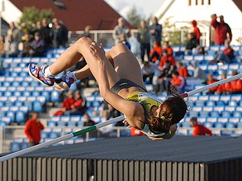 A high jump being performed by Yelena Slesaren...