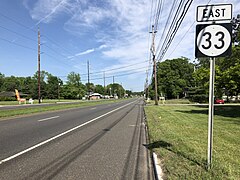 2018-05-21 16 09 20 View east along New Jersey State Route 33 at Middlesex County Route 619 (Applegarth Road-Butcher Road) in Monroe Township, Middlesex County, New Jersey.jpg