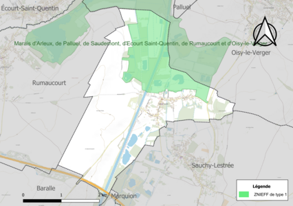 Carte de la ZNIEFF de type 1 sur la commune.