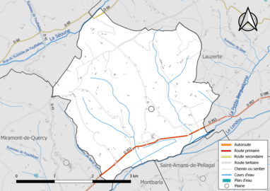 Carte en couleur présentant le réseau hydrographique de la commune