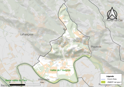 Carte de la ZNIEFF de type 2 sur la commune.