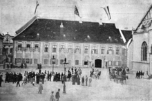 Banski dvori during the visit of Emperor Franz Joseph I in 1895. A bani palota 1895 Dunky.png