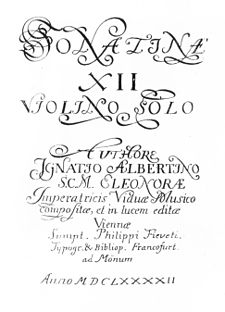 Titulní stránka prvního vydání Albertiniho Dvanácti houslových sonát