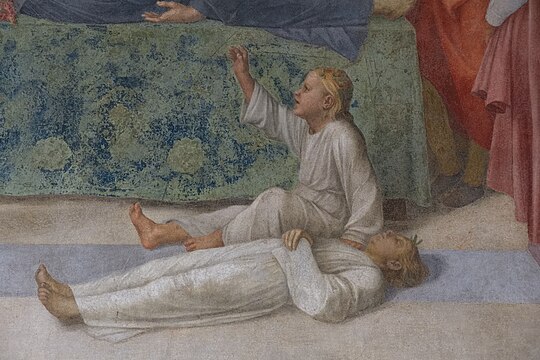 Guérison d'un enfant sur le lit de mort de Filippo Benizzi, détail, vers 1509, Chiostrino dei Voti, basilique de la Santissima Annunziata de Florence