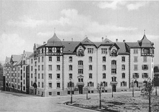 Arbeiterwohnhäuser, vorn: Tunzhofer Platz, links: Tunzhofer Straße, 1901