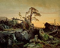 Sterbender Urwald (unvollendet), 1852, nicht signiert, Öl auf Leinwand, 130,5 × 164 cm, Nationalmuseum Oslo, Norwegen