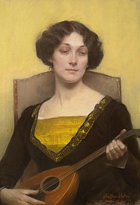 Emilie Flöge jouant de la mandoline (c. 1900)