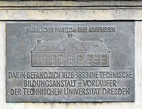 Gedenktafel zur Erinnerung an den ersten Standort der heutigen TU Dresden