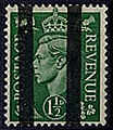 A British training stamp overprinted with vertical bars to prevent genuine postal use