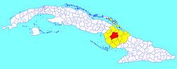 Муниципалитет Камагуэй (красный) в провинции Камагуэй (желтый) и Куба